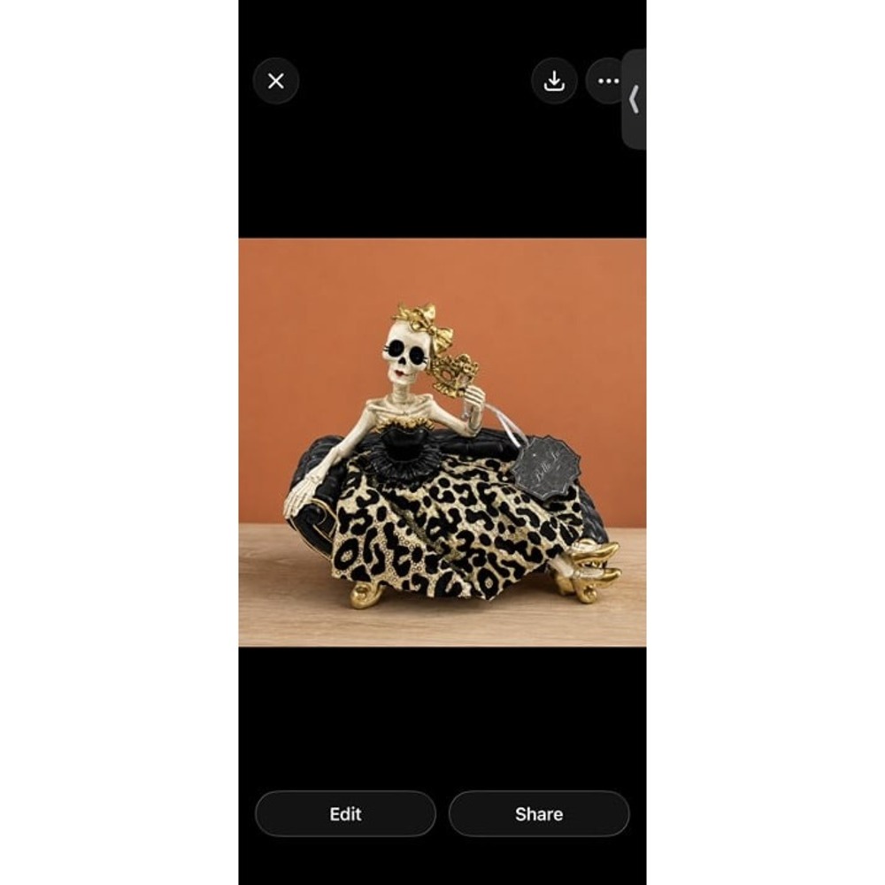 Bella Lux Halloween Skeleton Lady on Chaise Lounge Leopard Print Dress Decor